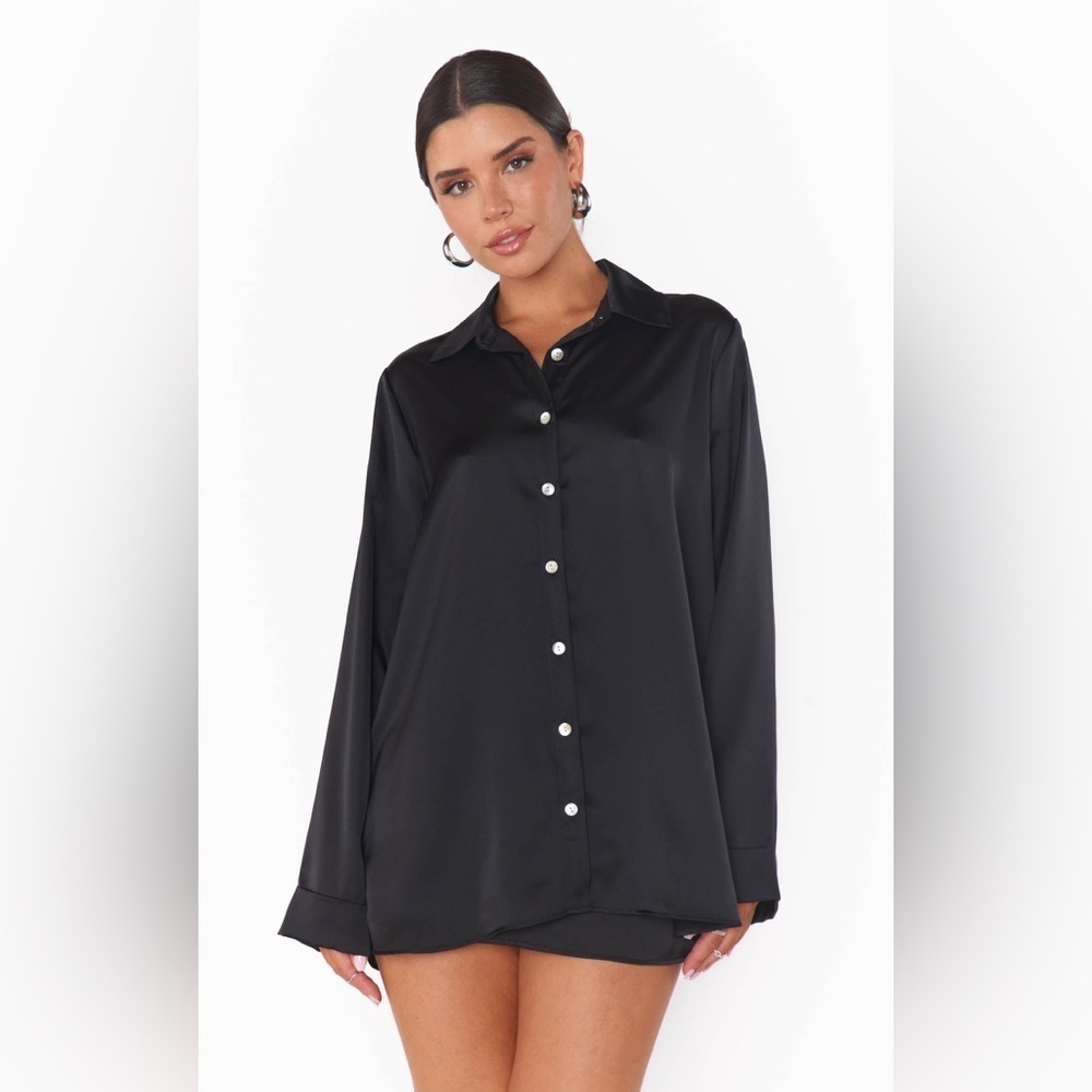 SHOW ME YOUR MUMU Smith Button Down In Black Luxe Satin - Picture 5 of 7